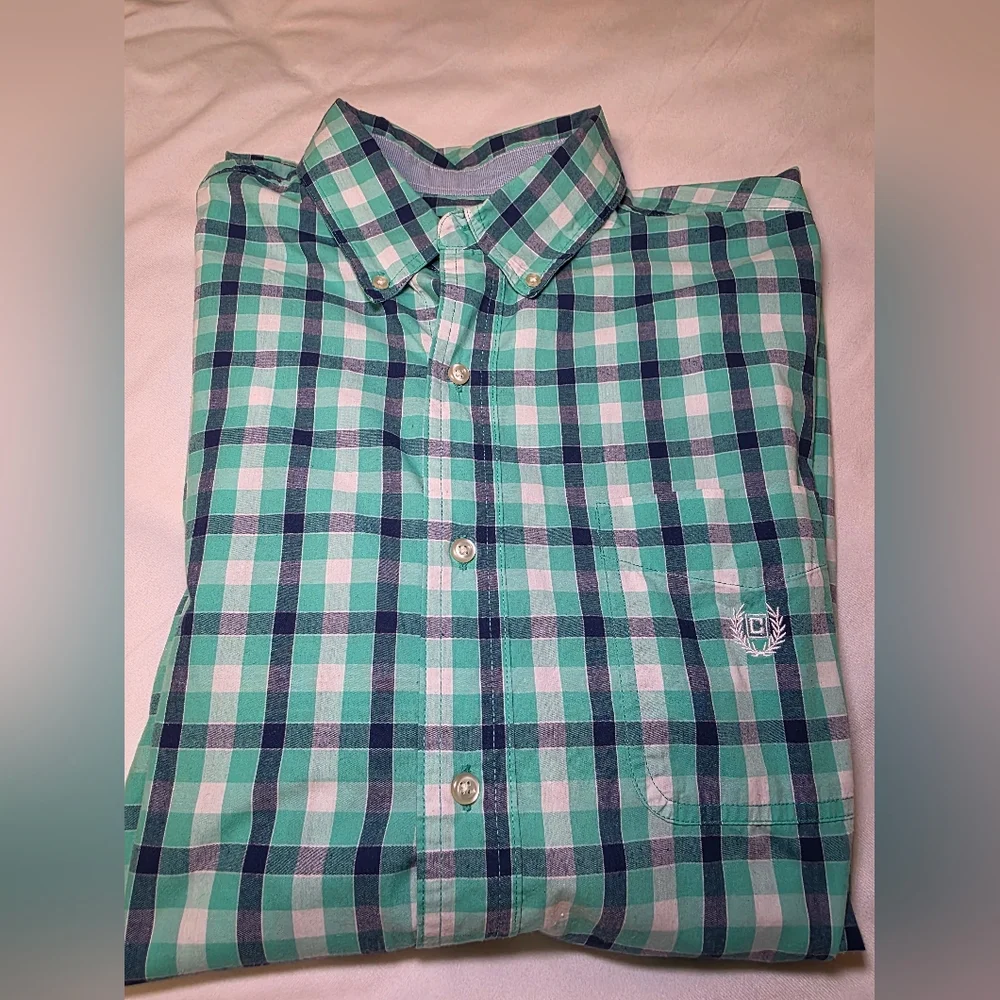 Chaps Long Sleeve Button Down Sunset Green Plaid Shirt- Men's Size XLT